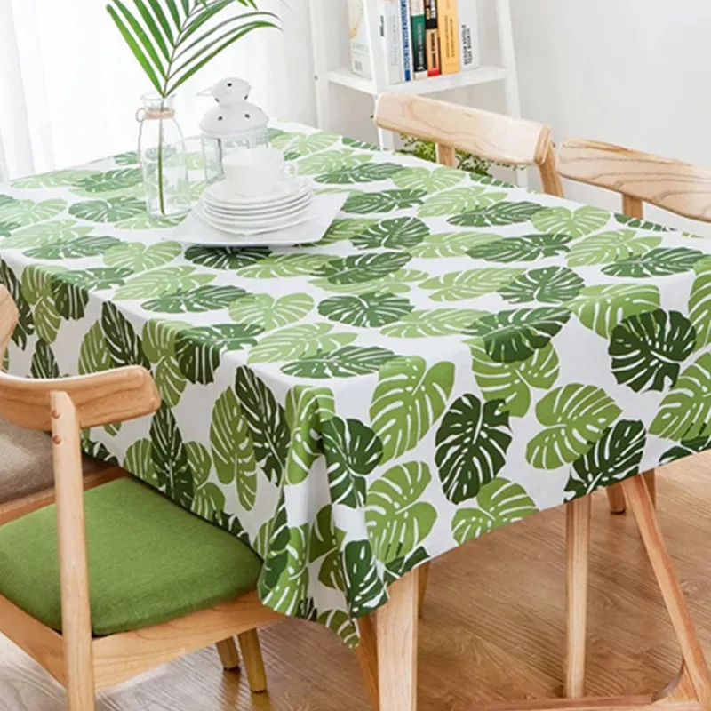 Pastoral Cotton Thickened Tablecloths, Large Leaf Printing, Household Square Tablecloths, Green