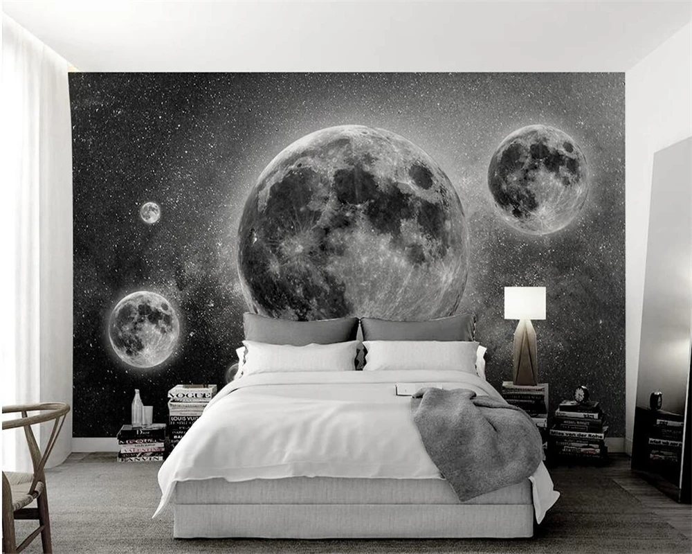 

beibehang Custom wallpaper mural modern nordic cosmic planet star black and white television backdrop 3d wallpaper papier peint