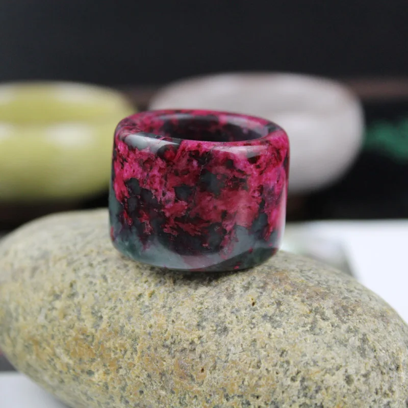 KYSZDL natural high quality Men Bloodstone Peach stone Floating flower pull Plum blossom stone Ring Gift jewelry