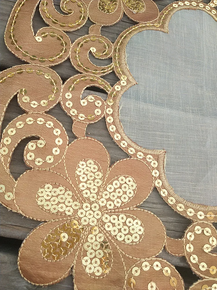 Gold Sequin Embroidery Place Table Mat Cloth Lace Pad Cup Mug Tea Drink Doilies Coffee Coaster Christmas Dining Placemat Kitchen