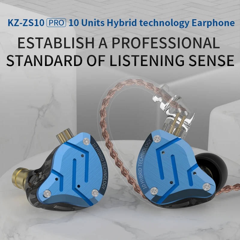KZ ZS10 Pro Auricolari con cancellazione del rumore blu Cuffie in metallo 4BA + 1DD Hybrid 10 driver HIFI Bass Auricolari In Ear Monitor Cuffie