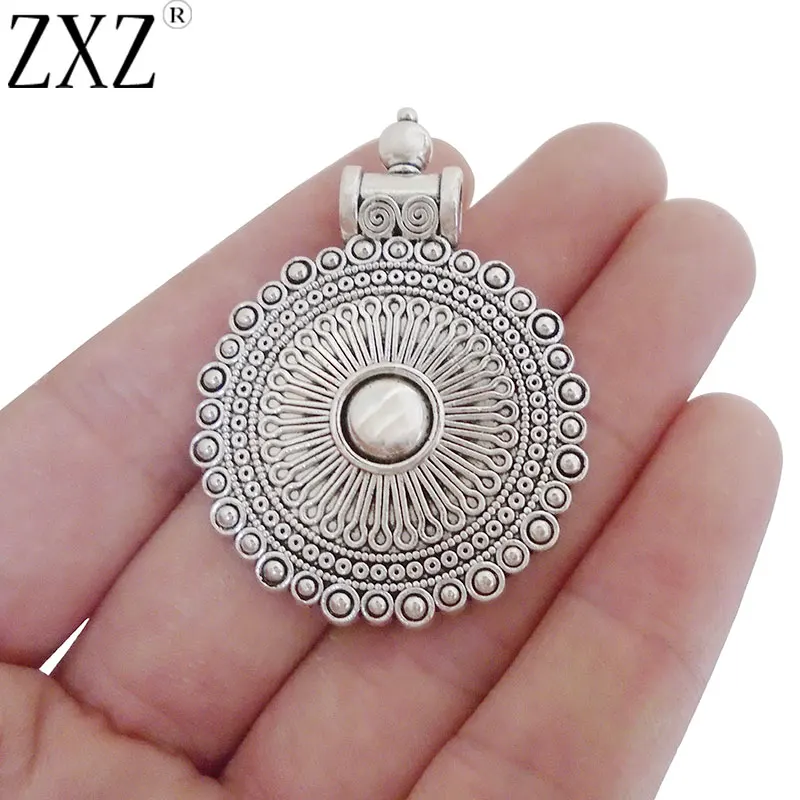 5pcs Large Round Flower Charms Medallion Connector Tribal Pendants For DIY Necklace Jewelry Making Finding 48x35mm