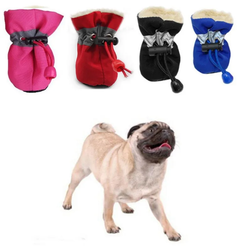 4pcs Waterproof Winter Pet Dog Shoes Anti-slip Rain Snow Boots Footwear Thick Warm For Small Cats Dogs Puppy Dog Socks Booties