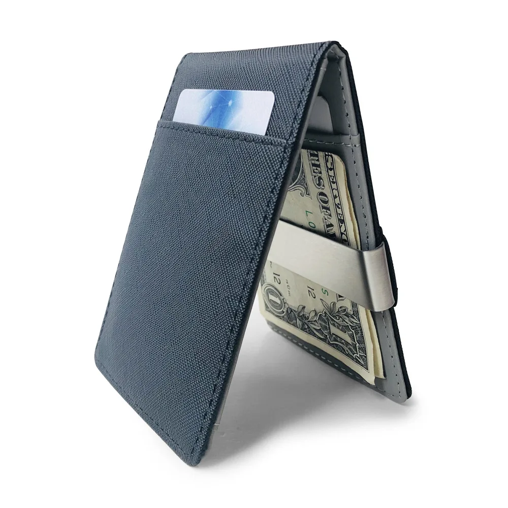 Hot Sale Fashion Solid Men's Thin Bifold Money Clip Leather Wallet With A Metal Clamp Female ID Credit Card Purse Cash Holder