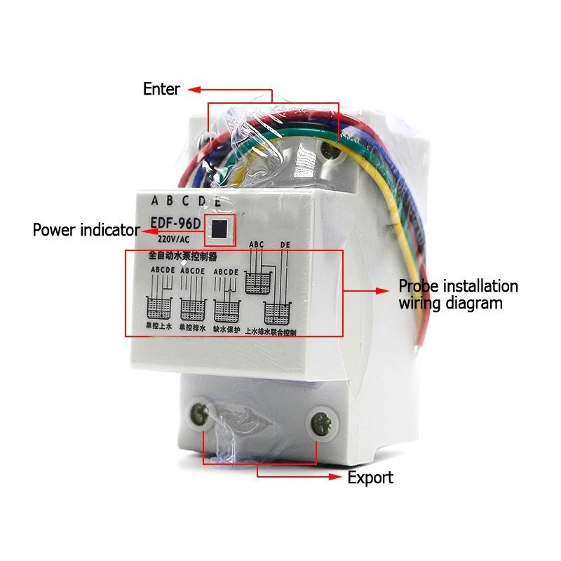 AC 220V  10A 110V   EDF96D Din Rail Mount Float Switch Auto Water Level Controller Water Pump Controller With 3 Probes