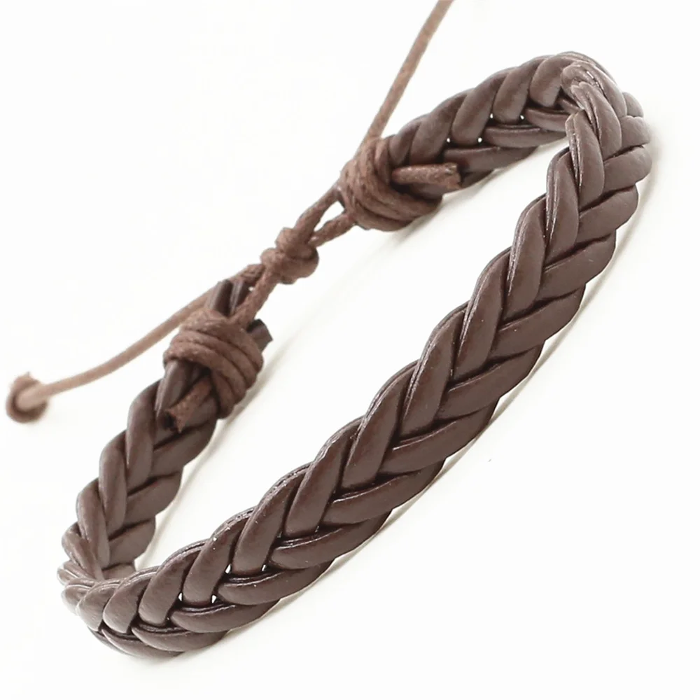 New Arrival Fashion Trendy Handmade Black Brown Weave PU Leather Homme Female Women Bracelet Men\'s Male Jewelry Accessory