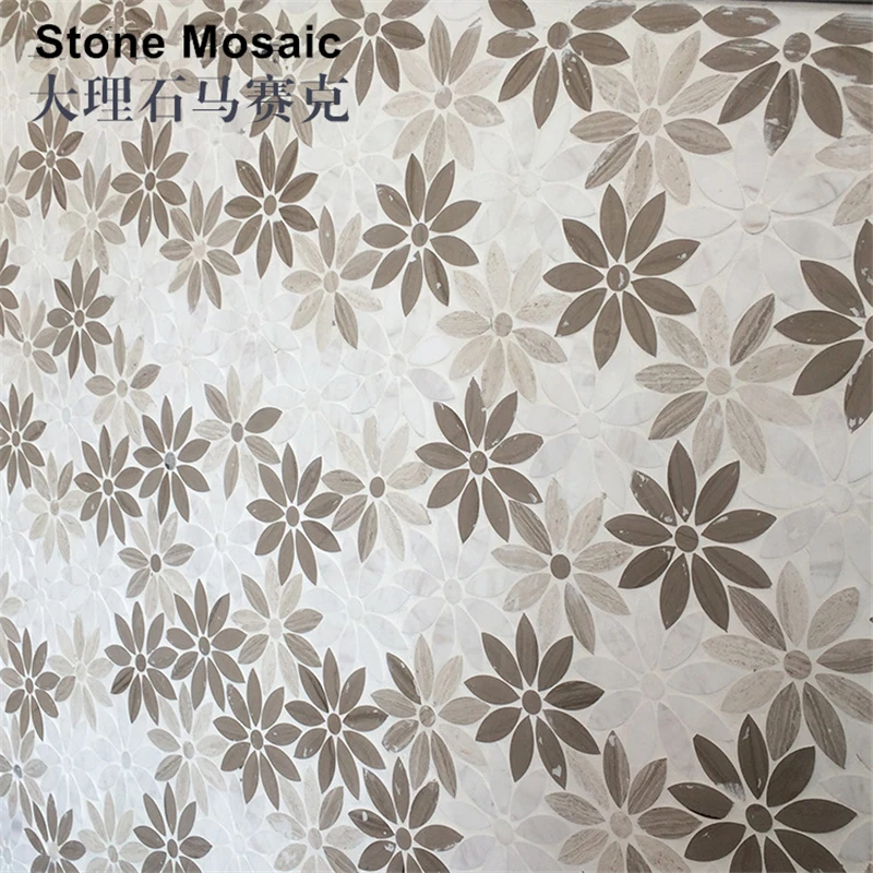 Nordic Style Polished Natural Stone Carrara White Flower Pattern Marble Mosaic Tile, Kitchen Bathroom fireplace wall floor tiles