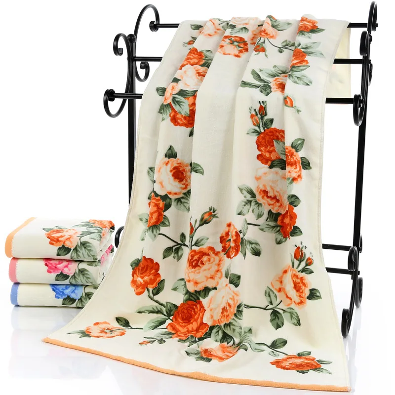 70*140cm Floral Pattern Cotton Bath Towels for Adults Beach Terry Bath Towels Bathroom Flower Bath Towel Serviette de Bain