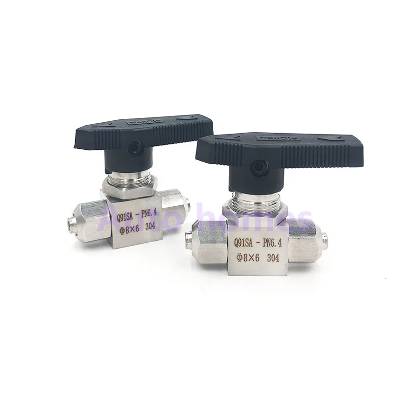 2 way straight ball valve OD 6 8 10 12mm SS304 high pressure temperature ball valve  for hose PU tube