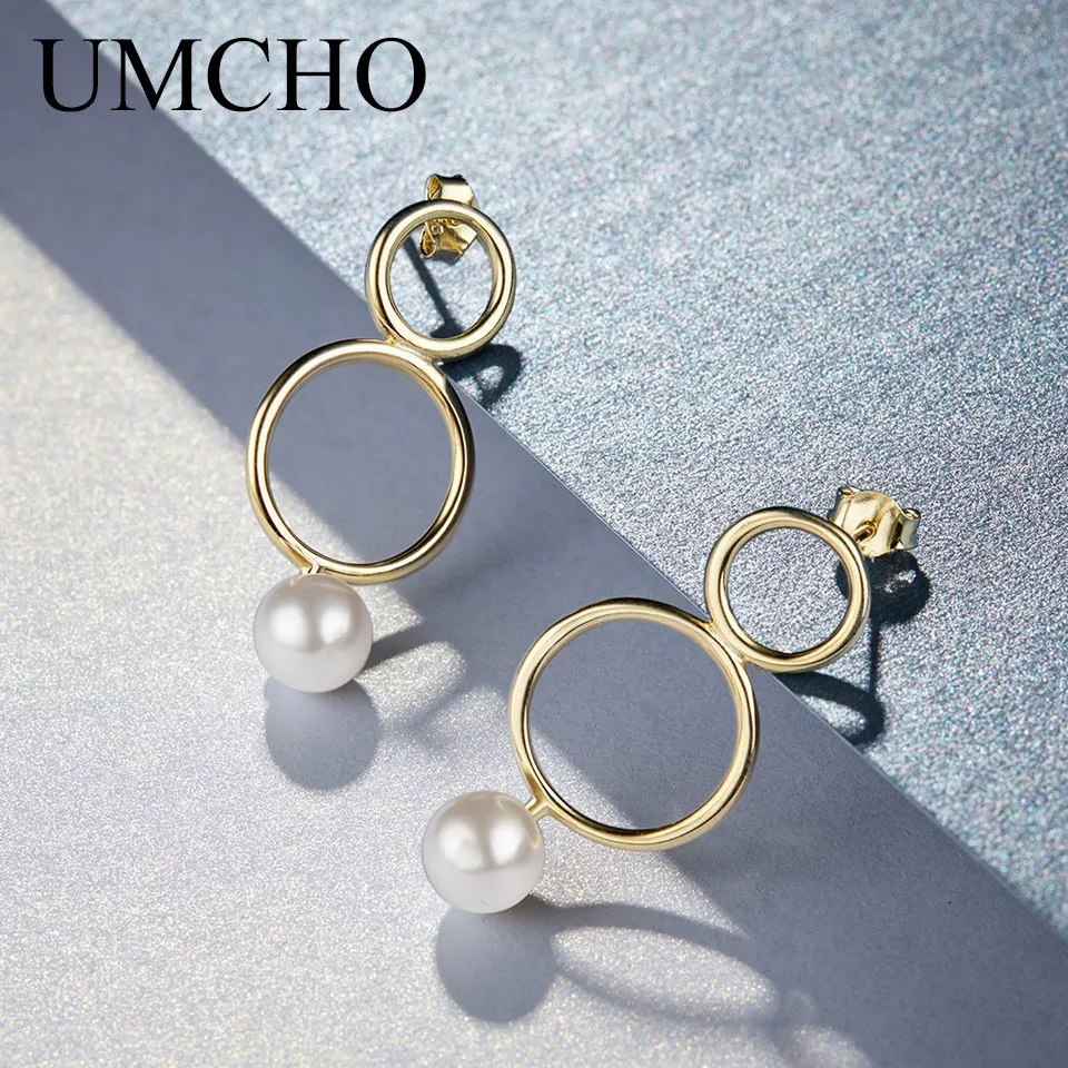 

UMCHO 925 Sterling Silver Earrings Shell Pearls Circles Drop Earrings Fashion Style Party Gift For Women