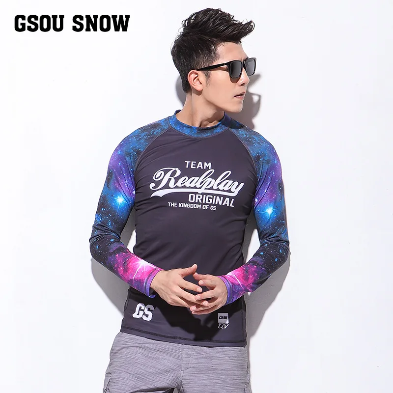 

2019GSOU SNOW Brand Men's Swimming T-shirt Quick Dry Wetsuit Top Men Long Sleeve Diving Surf Rash Guard Kiteboard Swim Shirts