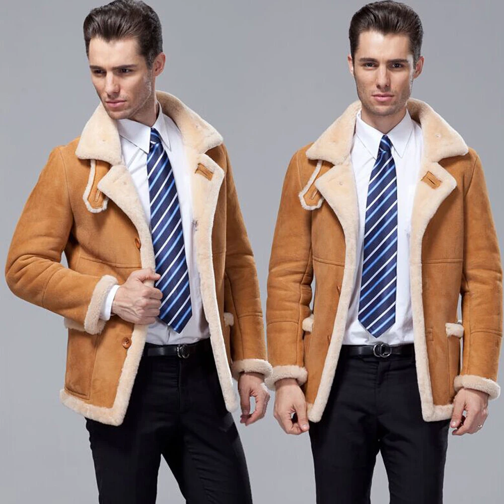 Men's B3 Shearling Jacket Coat Men's Long Windbreaker Jacket Men's Winter Warm Jacket