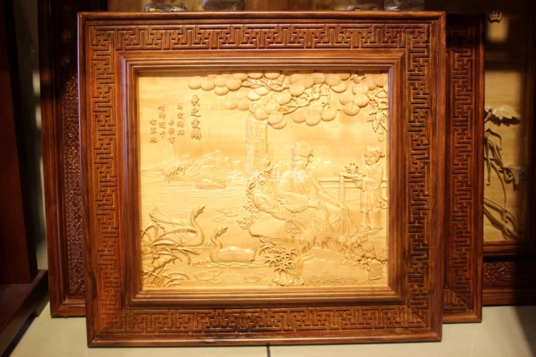 Dongyang classical wood carving Pendant boutique relief seat screen porch plaque hanging screen Xi love goose shipping