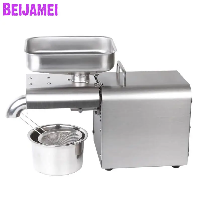 BEIJAMEI Home Use Sesame Seeds Oil pressers Stainless Steel Cold Hot Oil Press Machine Peanut Flaxseed Oil Maker 220V/110V