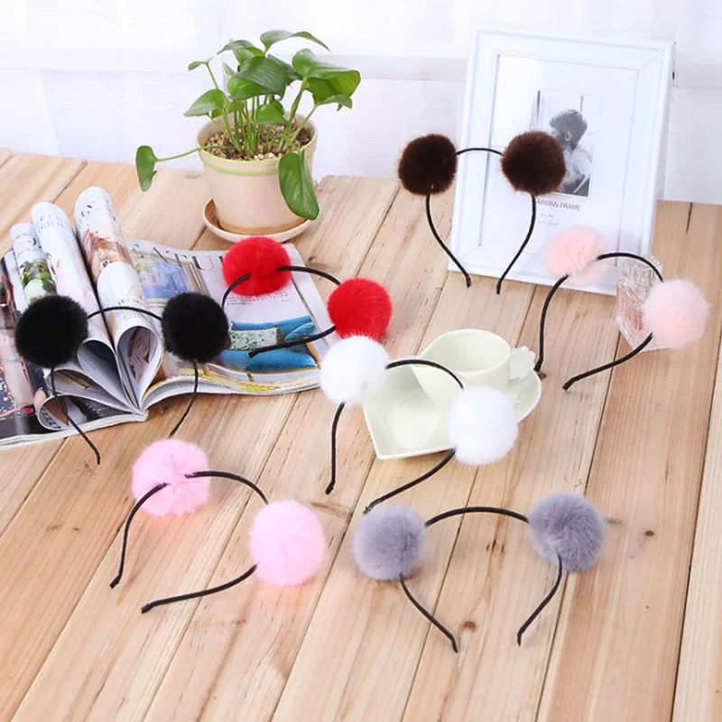 

Cute Women's Girls Pom Fur Ball Furry Ears Headband Hair band Head Accessory POP