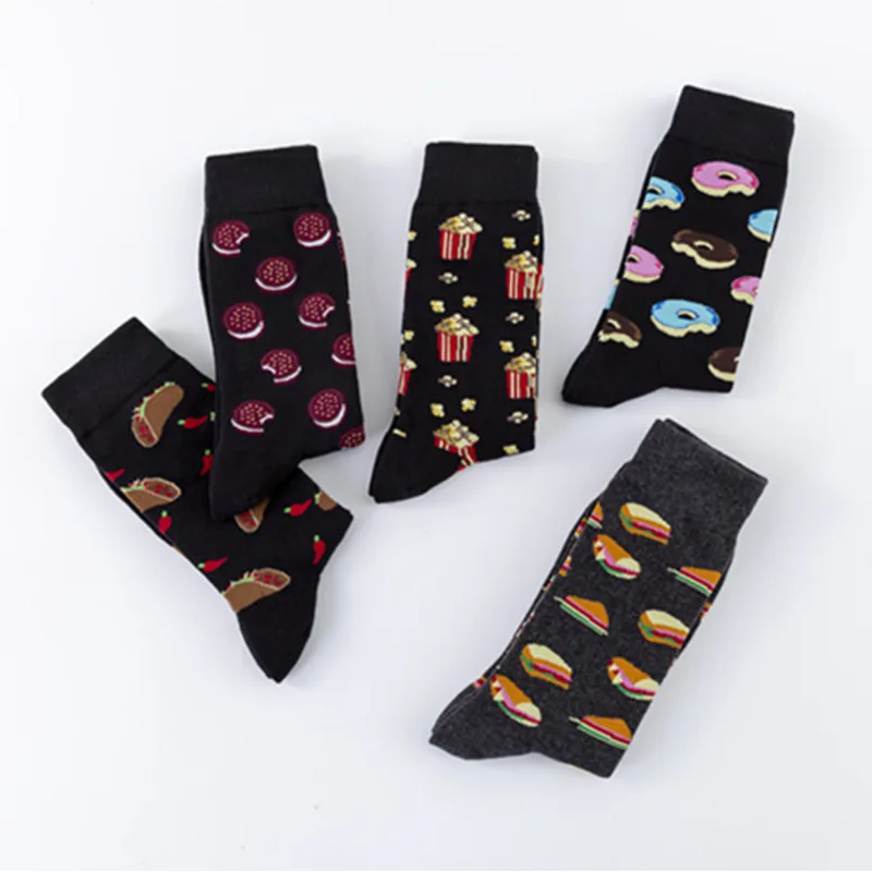 Funny Food Pattern Happy Socks Men Sandwich Hamburger Doughnut Cotton Sokken Short Socks New  Autumn Happy Socks Men