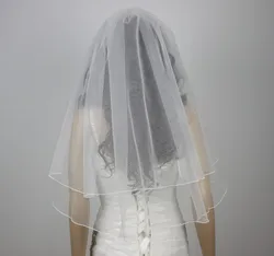 Voile et peigne de mariage à 2 niveaux, bord crayon, blanc ivoire, longueur coude, patients