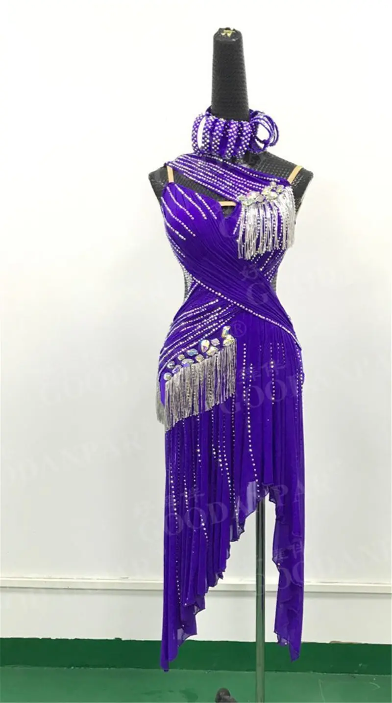 

Latin Dance Competition Dresses latin dance dress for women Rumba Salsa Standard Costume With Bra Leotard tube beads