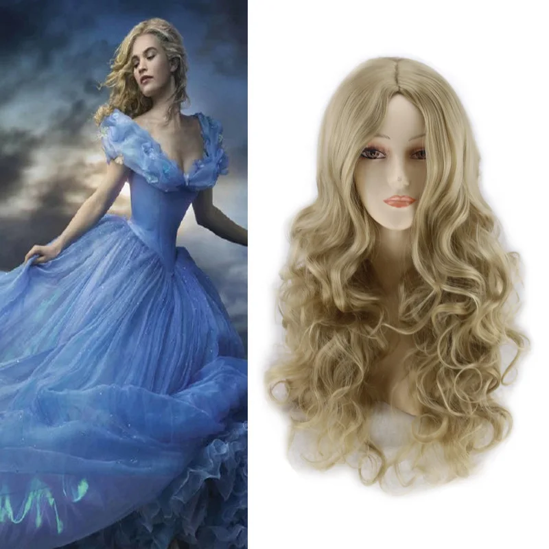 Perruque Synthétique Longue et Bouclée Blonde de Cendrillon pour Femme, Postiche de Cosplay, Costume d'Halloween, ix