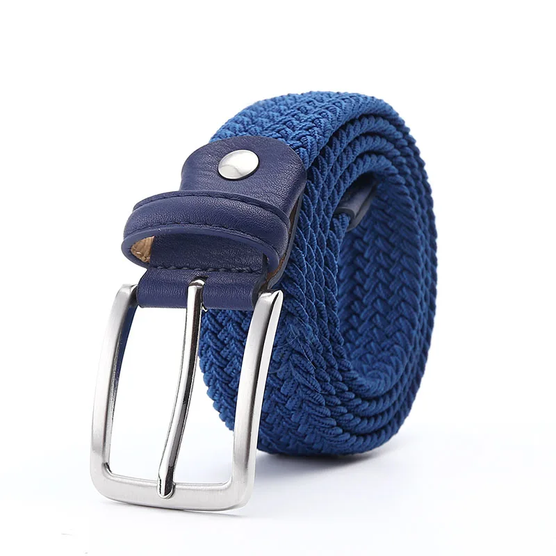 Ceinture élastique bleue pour homme, 1 à 3/8 pouces de large, en cuir tressé