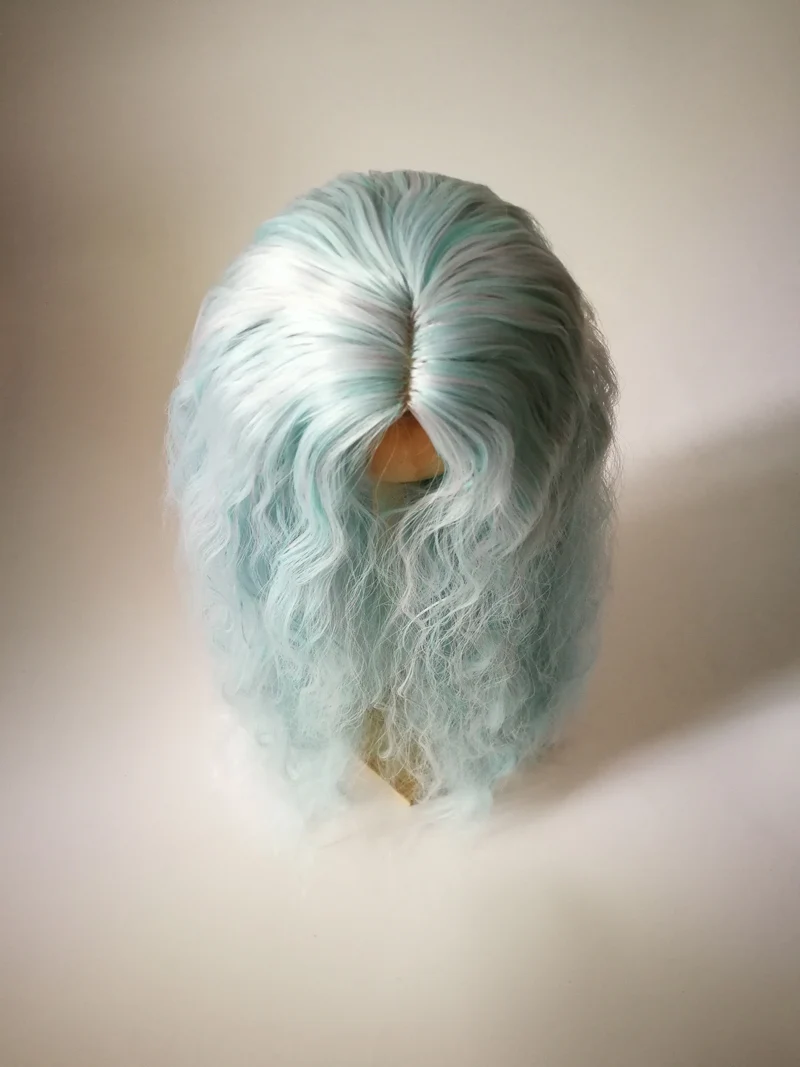 New Mixed color blue Curly hair 1/3 9-10 inch 22-24cm BJD SD DD Doll Wig