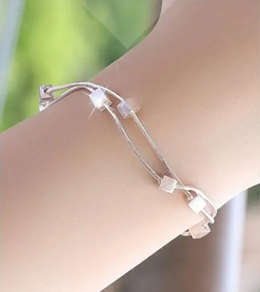 Pulsera de plata de ley 925 para mujer, caja cuadrada, estrella, doble cadena, tobillera ajustable, S-b167