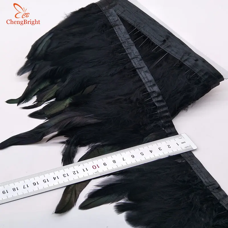 ChengBright NICE 10 หลาสีดำไก่ Rooster Feathers Feathers Trims สำหรับงานแต่งงานเสื้อผ้า Rooster Feather Trims DIY
