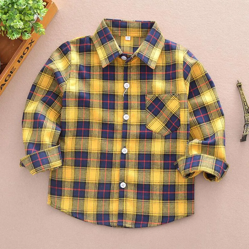 Boys Shirt For Kids 2021 New Fashion Boys Plaid Shirts Cotton Long Sleeve England School Trend Children Clothes Fit 3-12 Years