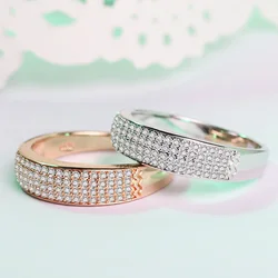 Geometry Rose Gold Wedding Ring for Women Micro-inlaid Simulation Zircon Ring Jewelry Engagement Love Rings Birthday Gift