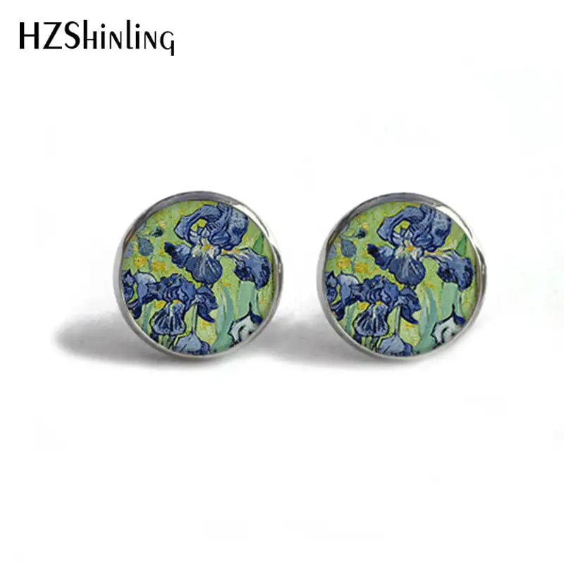 HZShinling Women Stud Earrings Van Gogh Painting The Starry Night Art Paintings Fashion Glass Sunflower Earrings Women HZ4