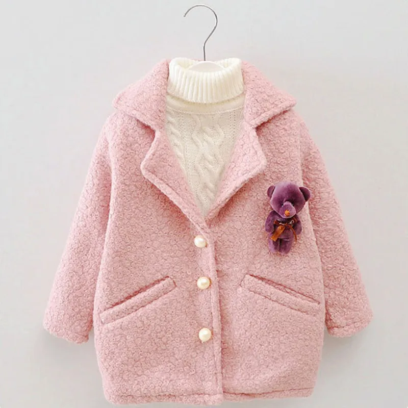 New Children Clothing 2024 High Quality Baby Girls Wool Coat Cheap Price Pink Warm Princess Outwear For 2-4 Years