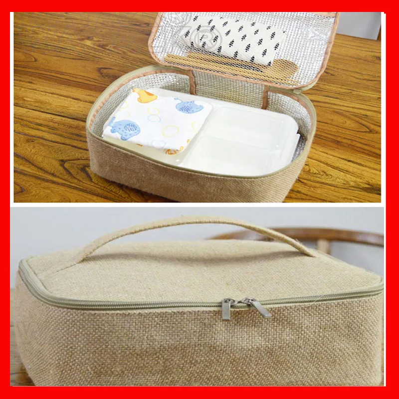 10pcs/lot natural jute thermal picnic insulated bag for picnic