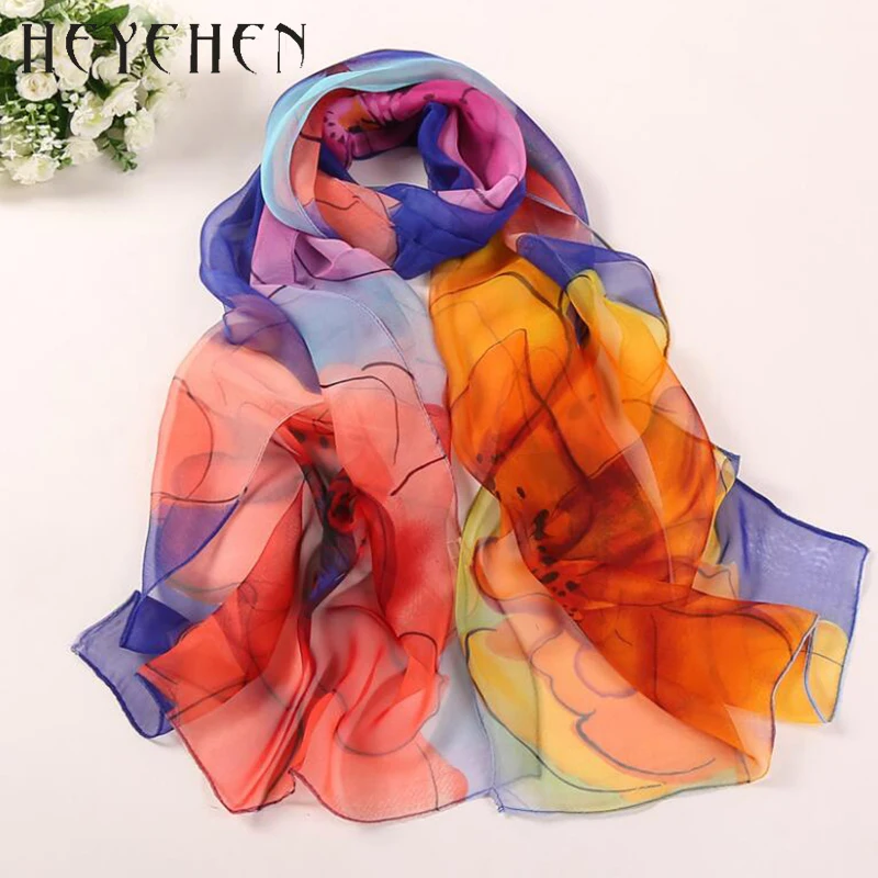 New Design Chiffon Georgette Silk Feeling Women Scarf Flower Gradient Color Bandana Summber Beach Sarong Elegant Scarf&Shawl