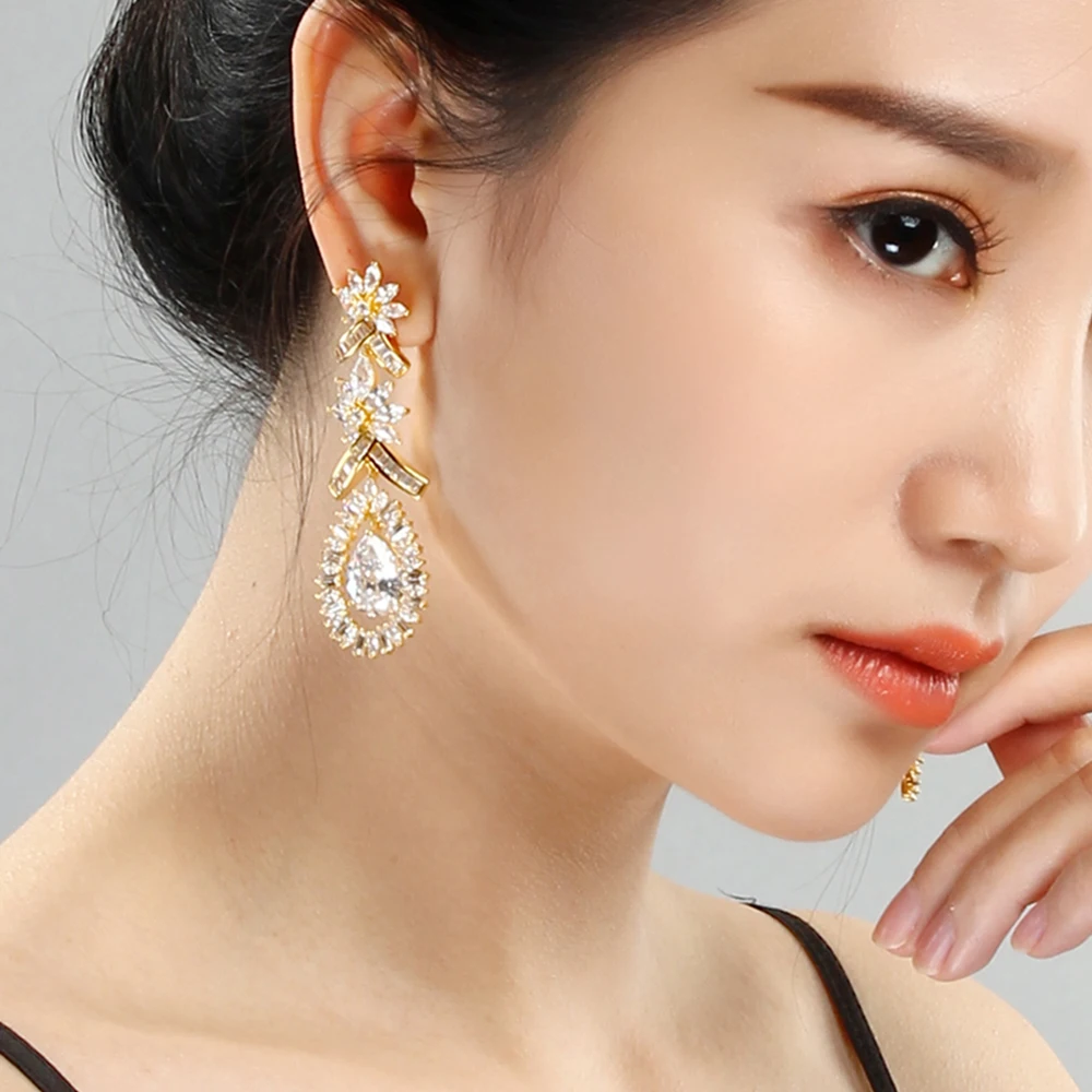 65 mm Very Long Water drop Earrings White and Gold color Jewellery for Party Pretty Jewelry Women Large Drop earring