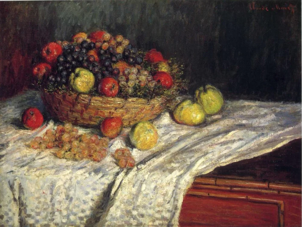 High quality Oil painting Canvas Reproductions Fruit Basket with Apples and Grapes (1879)  by Claude Monet hand painted