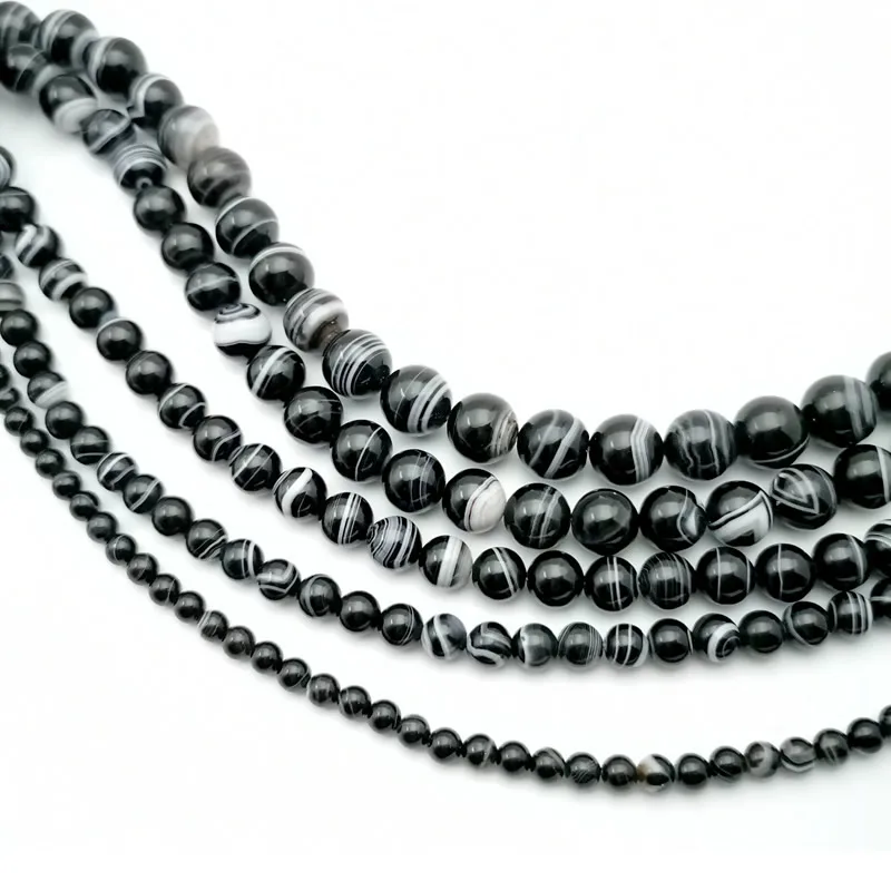 5/6/8/10/12/14/16mm Natural Stone Black Stripe Onyx Agates Round Loose Beads Pick Size Free Shipping