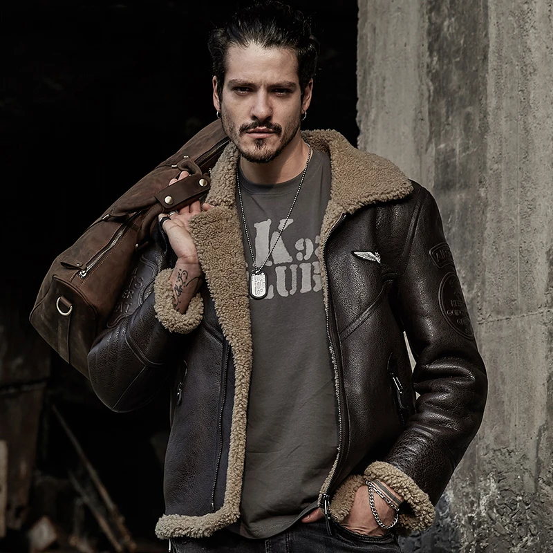 Denny&Dora Dark Brown New Style sheepskin Shearling Jacket Handsome motorcycle jacket Short Coat Lapel Collar With Fur Jacket