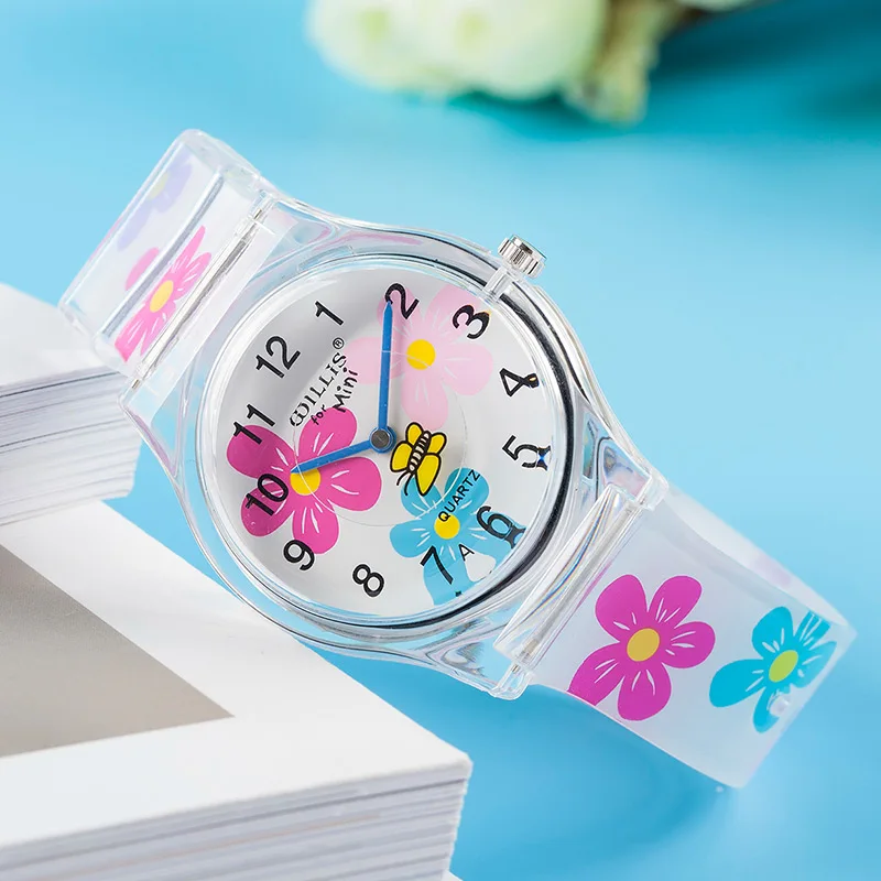 High quality new fashion children students quartz watches kids soft waterproof sports heart butterfly wristwatches Xmas