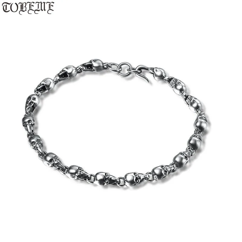 100% 925 Silver Skull Bracelet Vintage Sterling Silver Skeleton Chain Bracelet Real Pure Silver Skull Bracelet Jewelry Gift