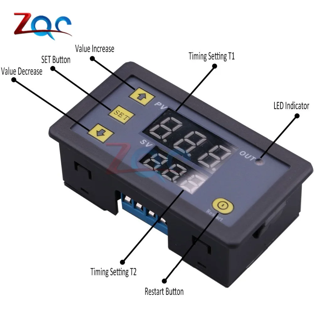 DC 12V/24V/AC 110V 220V Cycle Time Timer Delay Relay LED Dual Digital Display Timing  Adjustable Power Supply Thermolator 0-999