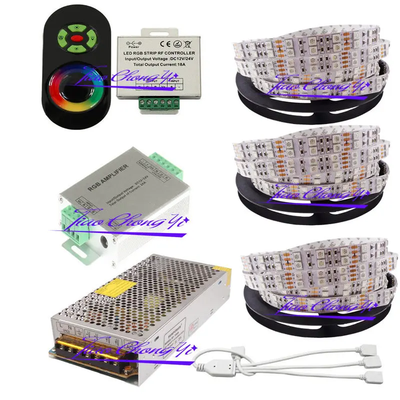 New Double row 5050 120LED/M 600LED/5M RGB LED Strip + 18A RGB Touch Controller+24A Amplifier+Power adapter