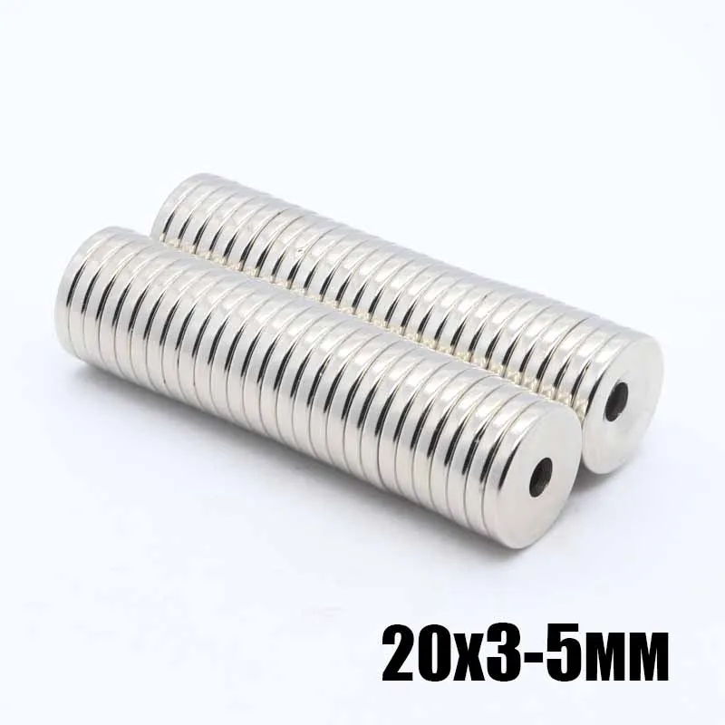 50pcs 20mm x 3mm Hole 5mm Strong Ring Round Magnets 20*3-5 mm 20x3-5mm Rare Earth Neodymium 5 mm screw hole