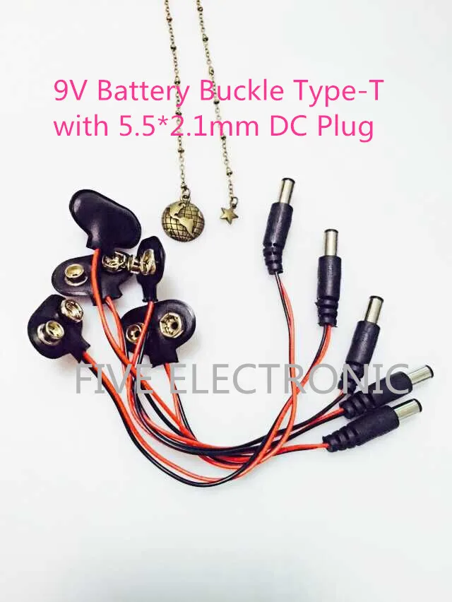 

Free shipping!10pcs/Lot 9V Battery Buckle Connector Type-T with 5.5*2.1mm DC Plug 15CM wire lead soft shell Battery lock