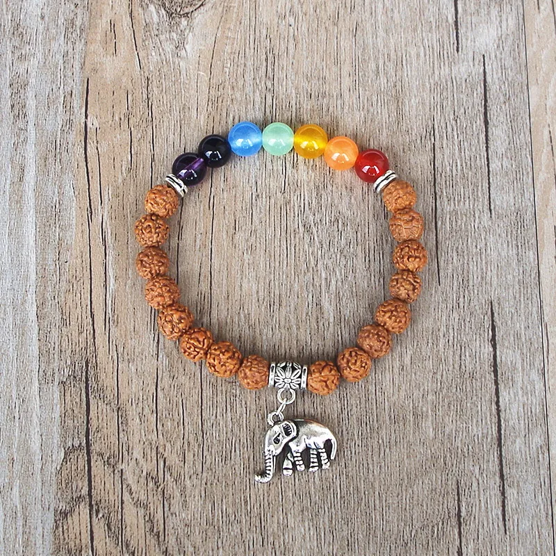 Handmade Original Rudraksha Elephant Mala Chakra Bracelet Yoga Healing Prayer Seven Chakra Charm Beaded Strand Bracelet view 3