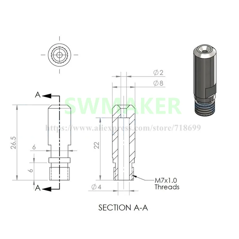 Obrázek 5: 1set 3D tiskárna MK10 extrudér hotend 0.4mm tryska hrdlo ohřívač blok pro flashforge wanhao CTC