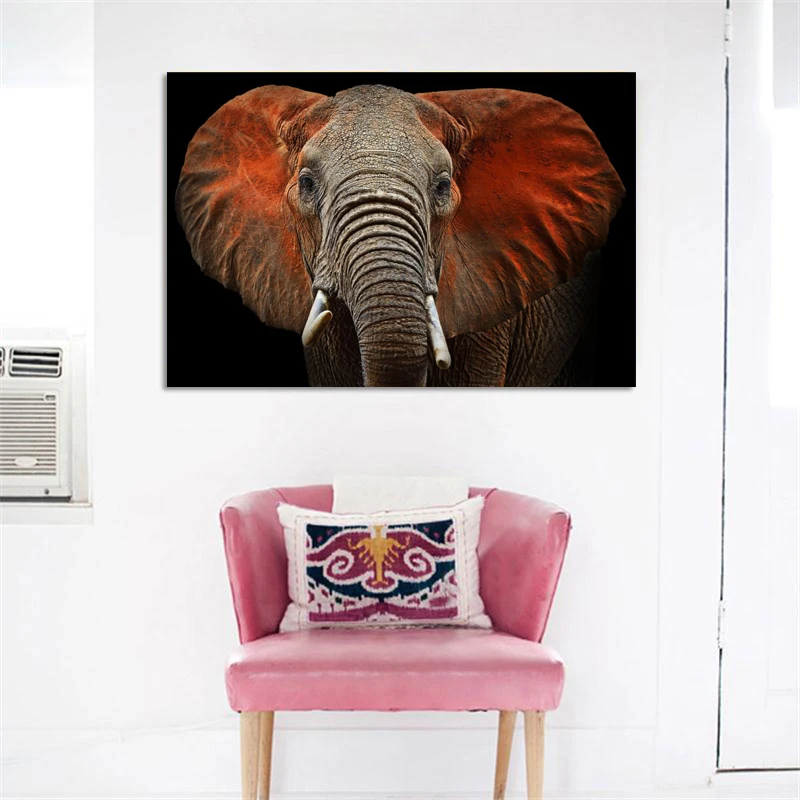 Modern Animals Art Posters and Prints Wall Art Canvas Painting Elephant Red Ears Pictures for Living Room Cuadros Decor No Frame