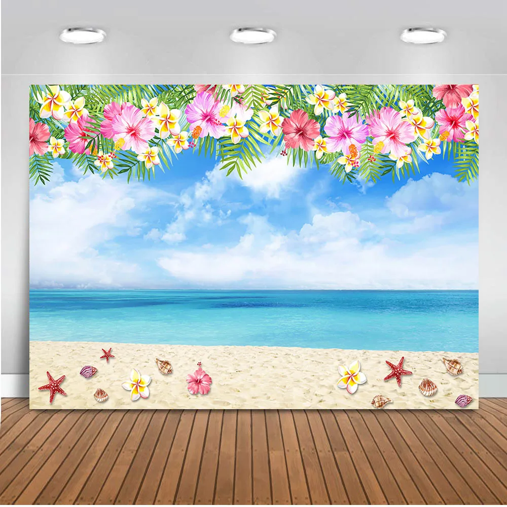 

Summer Holiday Sandy Beach Backdrop for Photography Flower Background for Photo Booth Studio Under the Sea Party Decor