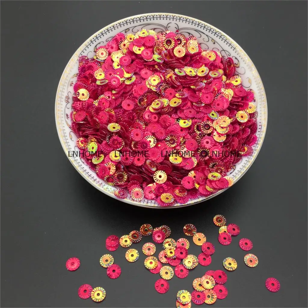 3000pcs 6mm Round Wheel Flower Gold Plating Loose Sequins Sewing PVC  DIY Paillette Transparent Rose Red Confetti Spangles