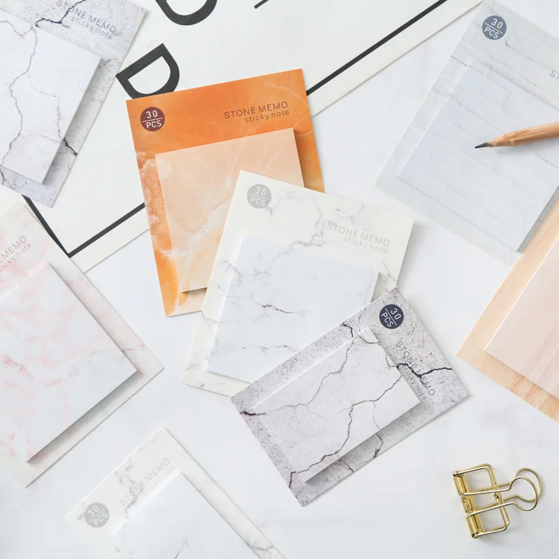 1 Pcs Memo Pad Marble Pattern Self-Adhesive Sticky Notes Note Pad Stationery Index Planner Stickers Paper School Supplies