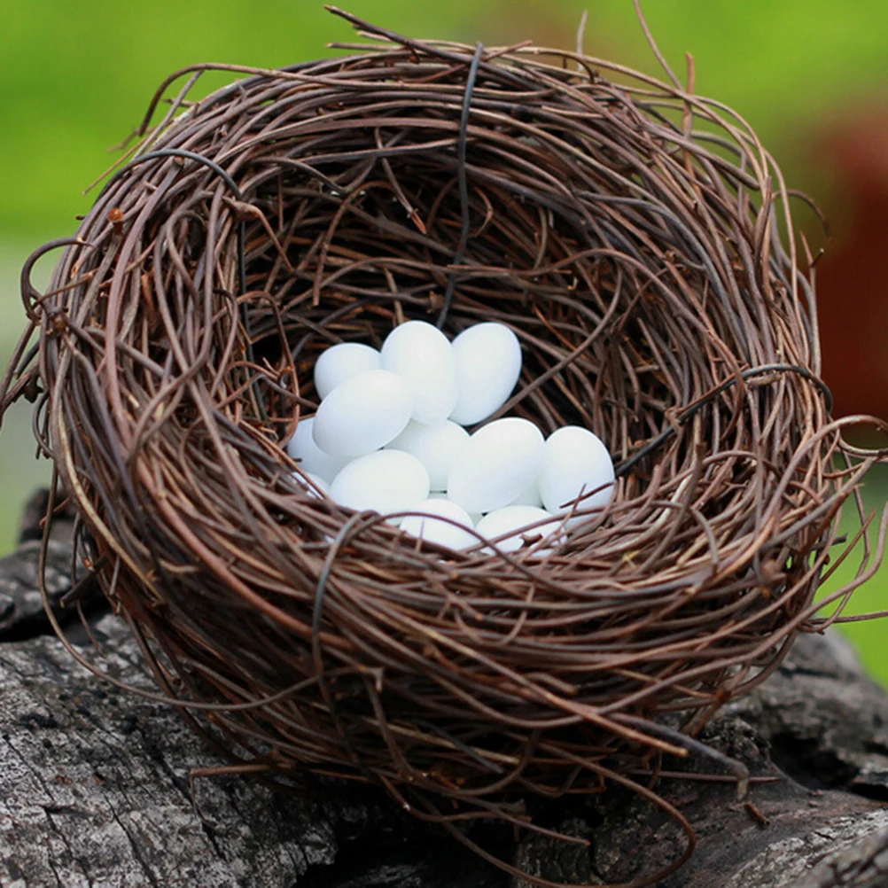 6 Pcs Mini Eggs 1 Nest Miniature Figurine Toys Crafts Accessories Artificial Birds Nest Simulation Eggs Fairy Garden Supplies